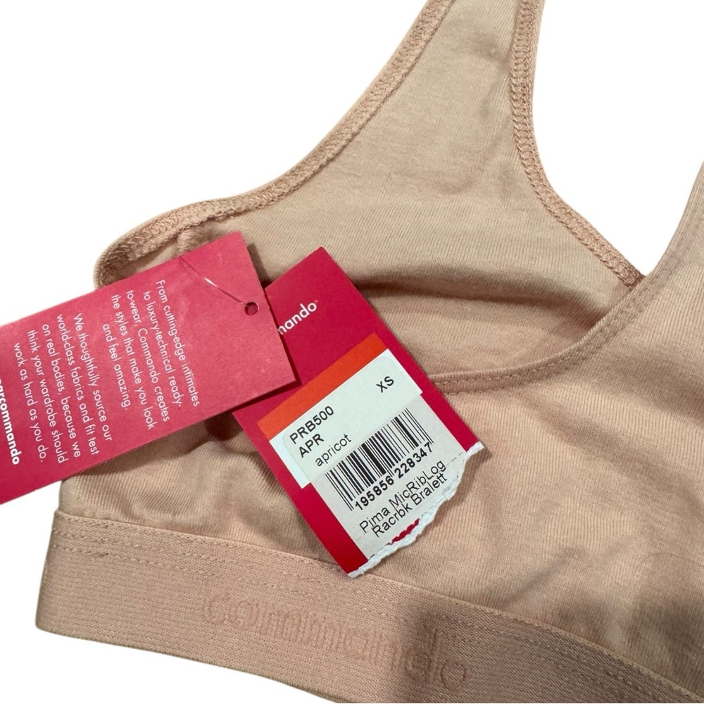 commando Soft-Rib Logo Racerback Bralette Pima Cotton PRB500 Apricot XS - Picture 4 of 5